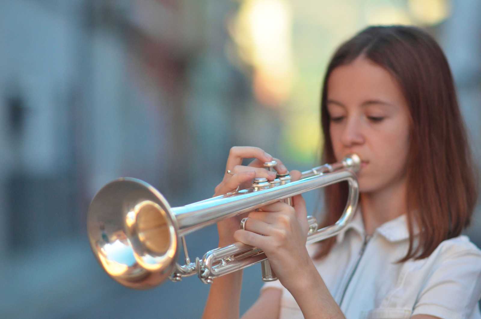 A girl playing the trumpet