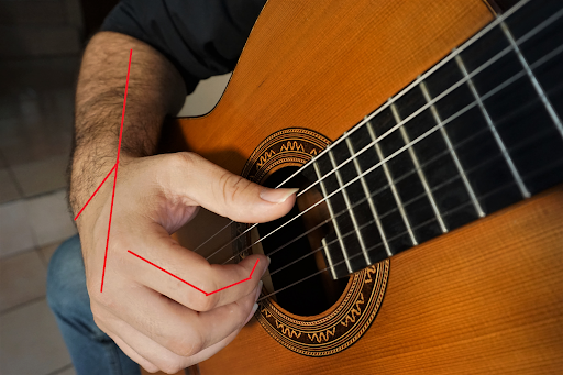 Good wrist position when holding the guitar