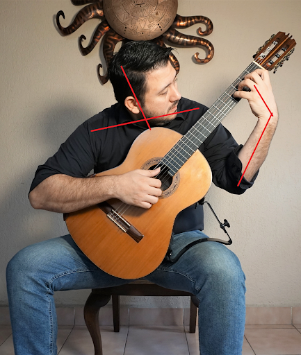 Holding the guitar seated with bad posture