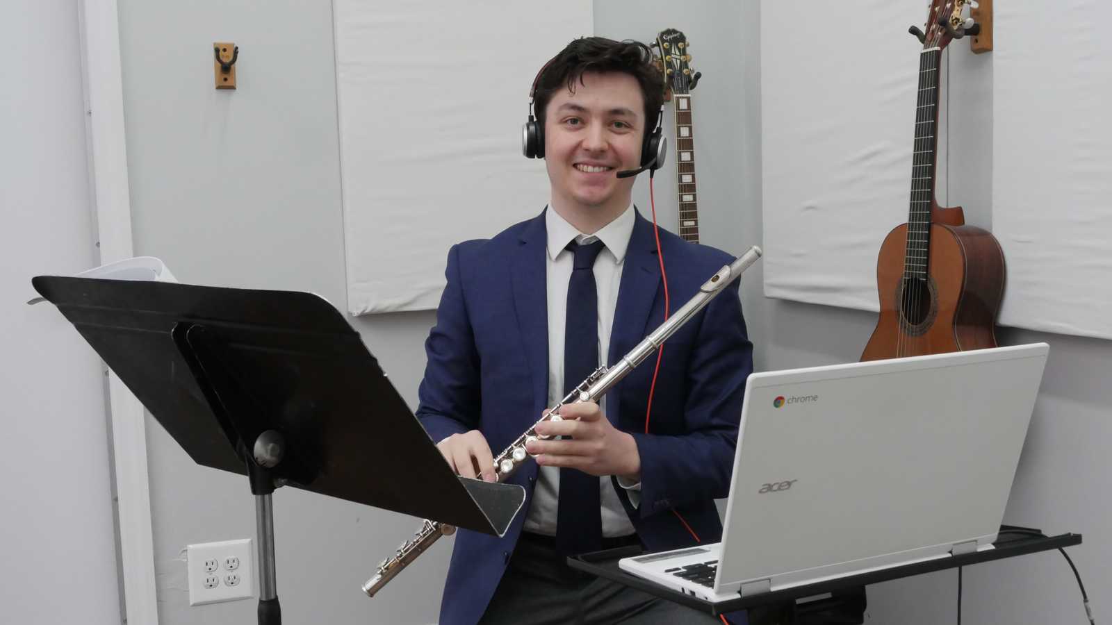 Michael in a flute lesson