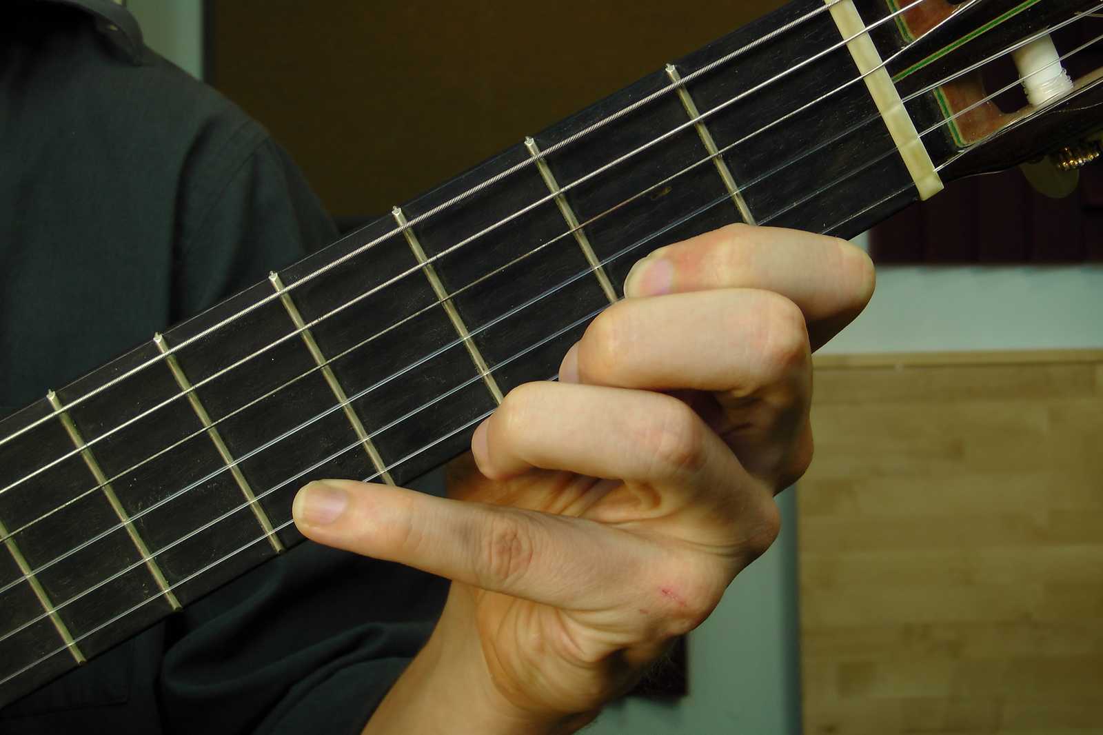 Over extended 4th finger of the left hand on guitar