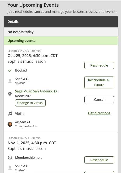 Lesson Scheduler Screenshot